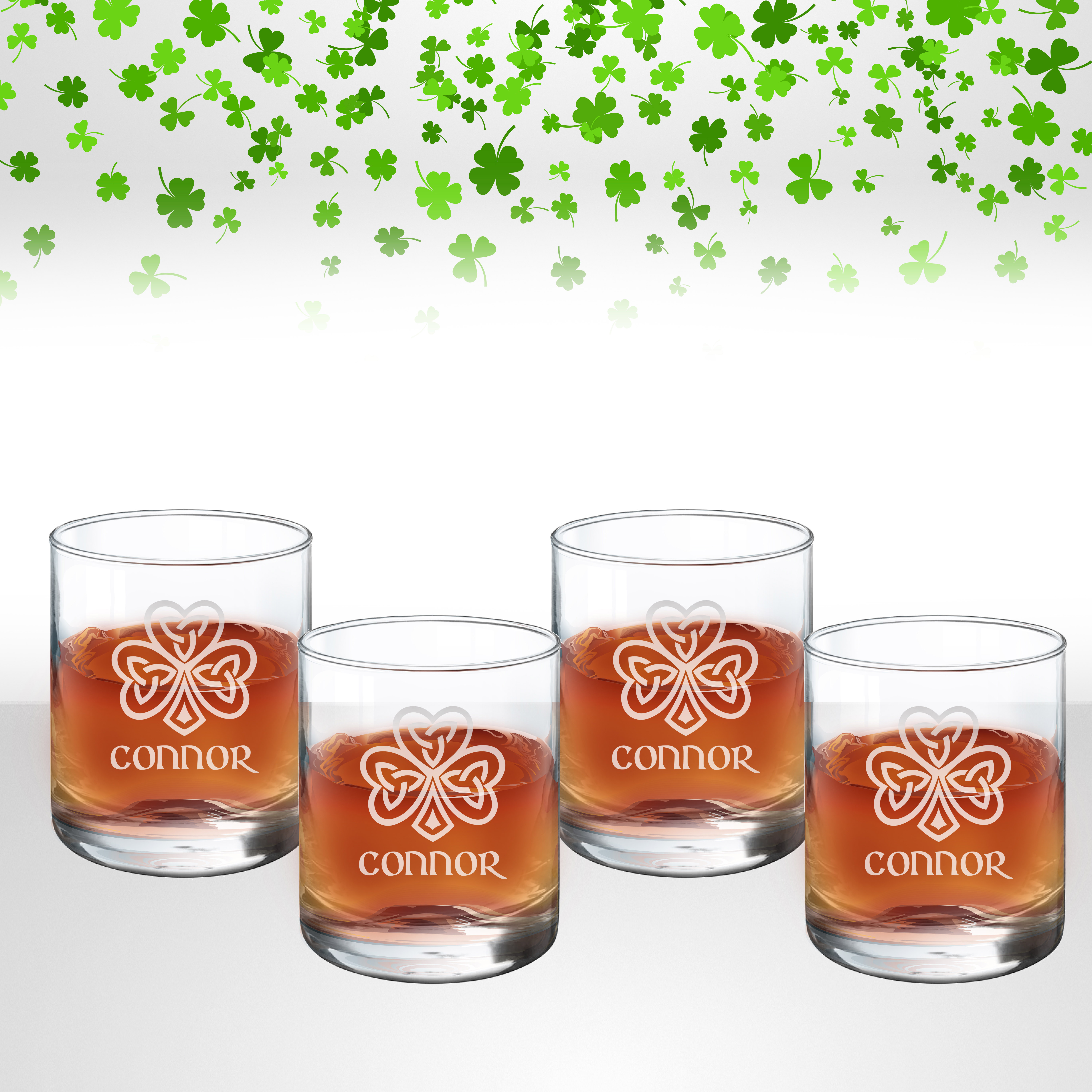(NEW!) Irish Celtic Shamrock - Set of 4 Rocks Glasses